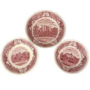 Royal Swan Historic Castle Bundle of 3 Bowls Saucer Red Transferware VTG England